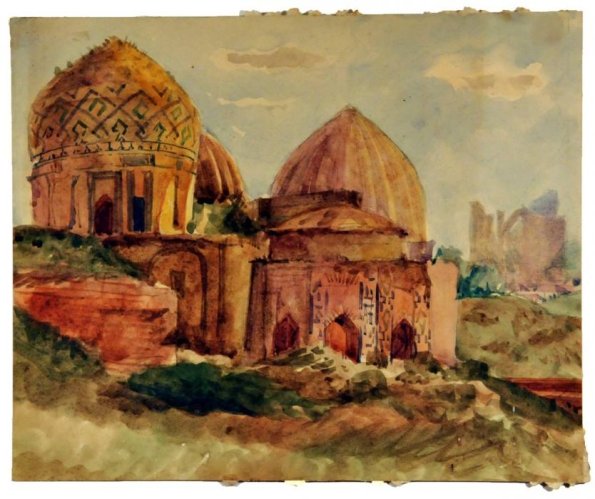 1942 Самарканд Мавзолеи Шахи-Зинда Рисунок В И Кочедамова 1