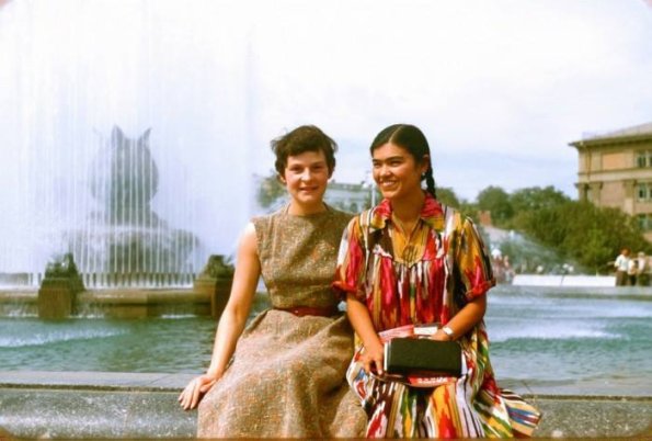 1980 Girl Students at Fountain